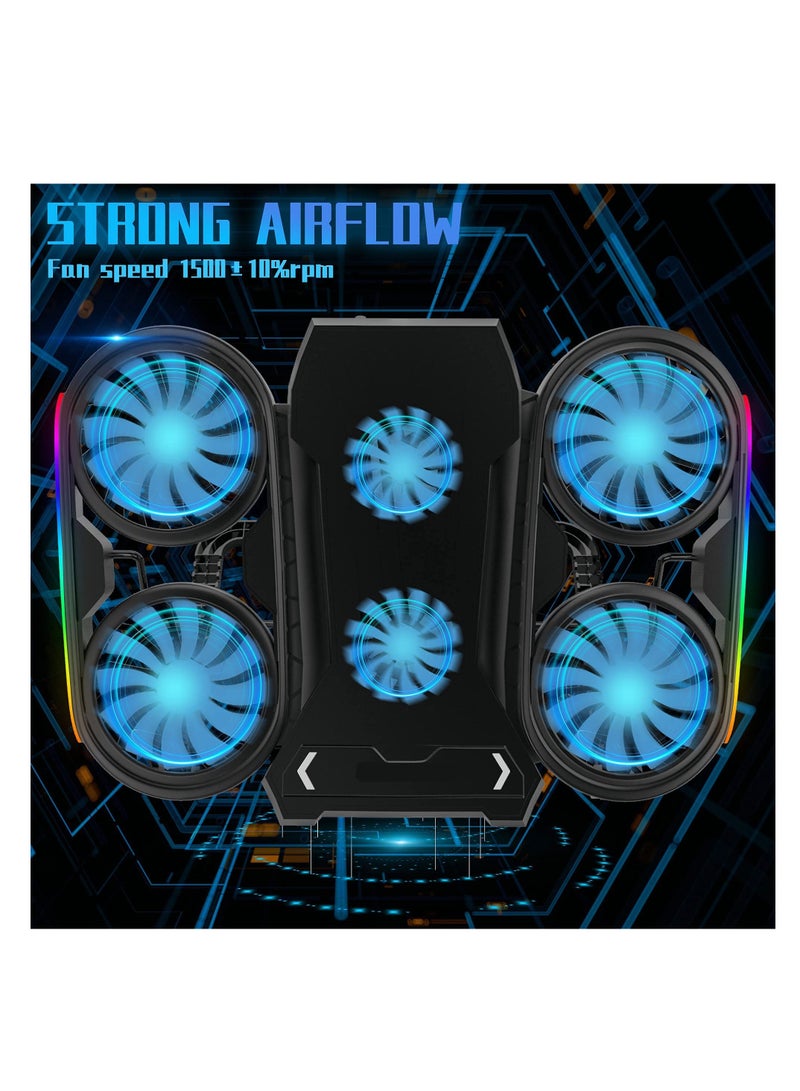 Laptop Cooling Pad, Cooler with 6 Fans Prevent Overheating, Adjustable Height RGB Lights Phone Holder, Dual USB Ports, Low Noise, Suit for All Gaming Computer Up to 17” - Image 3
